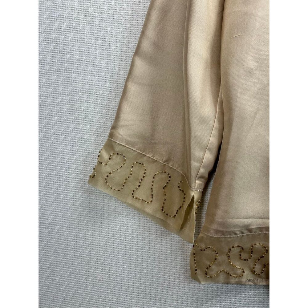 Anne Carson 100% Silk Blouse Vintage Beaded Floral Sheer Embroidery Cream L - Picture 8 of 9